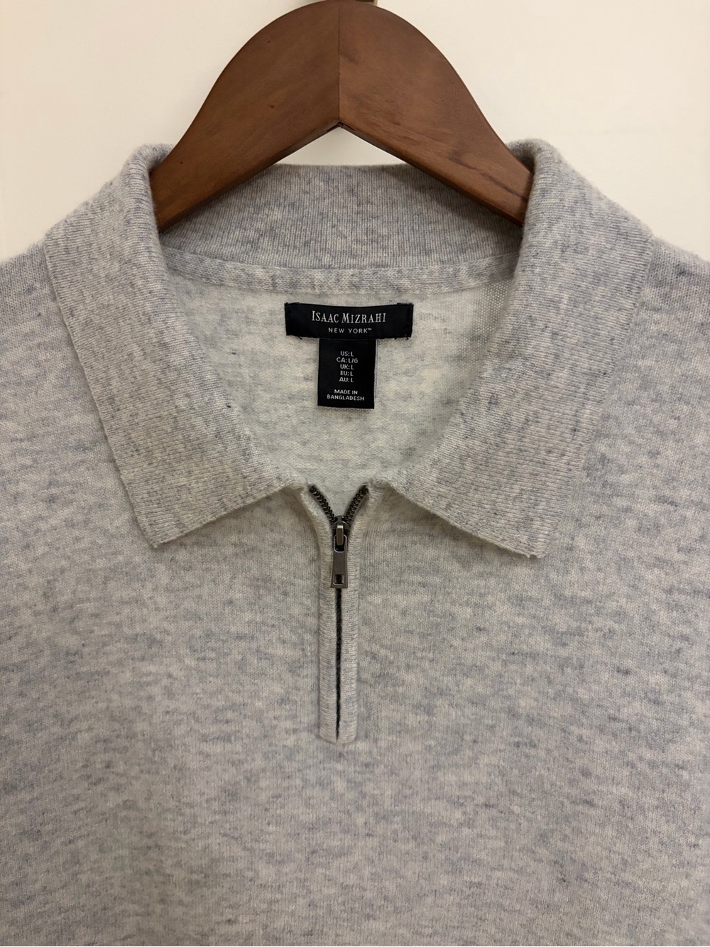 Isaac Mizrahi Cashmere/Wool Blend - Men's Light Gray Half-Zip Sweater